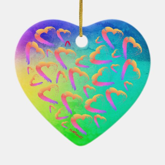 Rode harten regenboog keramische Ornament (Achterkant)