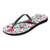 Rode harten roze bloemen teenslippers (Schuin)