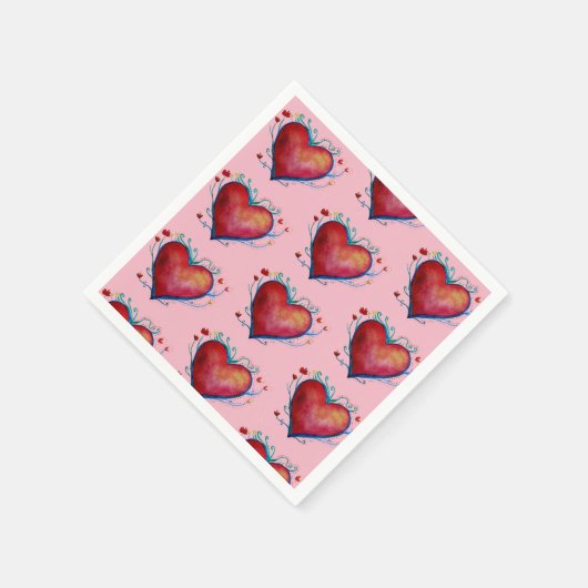 Rode harten roze bruiloft servetten (Hoek)
