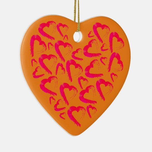 Rode harten Sinaasappel keramisch Ornament (Rechts)