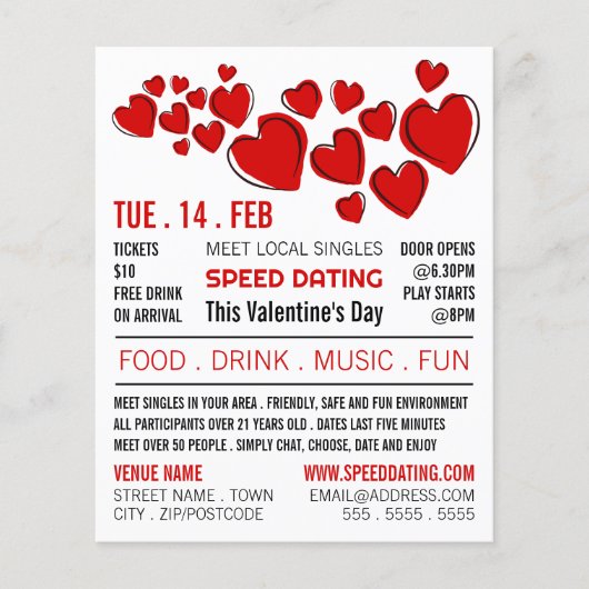 Rode harten, speed Dating Event Adverteren Flyer (Voorkant)