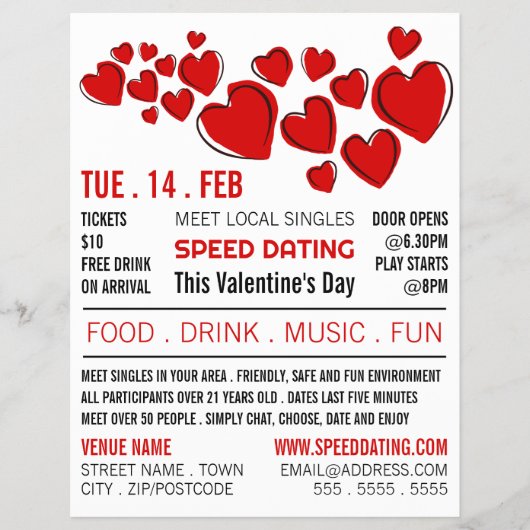 Rode harten, speed Dating Event Adverteren Flyer (Voorkant)