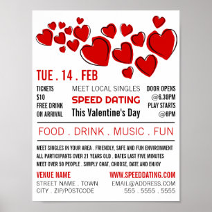 Rode harten, speed Dating Event Adverteren Poster