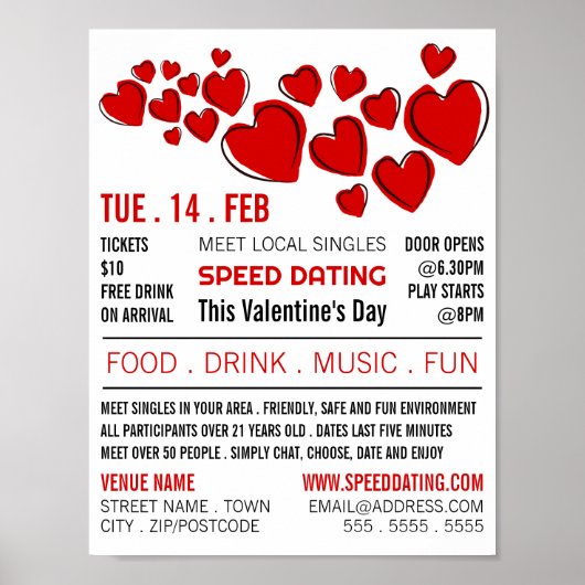 Rode harten, speed Dating Event Adverteren Poster (Voorkant)