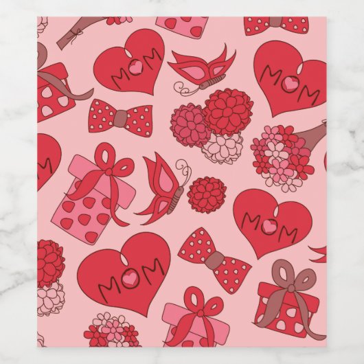 Rode harten strikken vlinders bloemen-Moederdag Wijn Etiket (Enkel label)