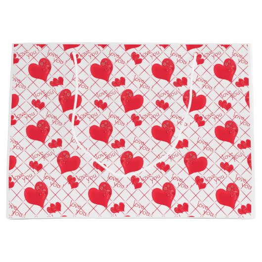 Rode harten, tekst, "hou van je". groot cadeauzakje (Voorkant)