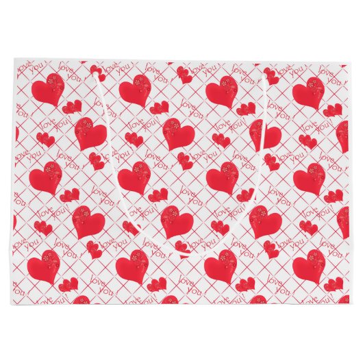 Rode harten, tekst, "hou van je". groot cadeauzakje (Achterkant)