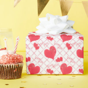 Rode harten, tekst, "hou van je", rood en wit. cadeaupapier