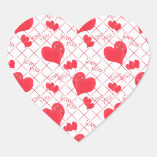 Rode harten, tekst, "hou van je", rood en wit. hart sticker