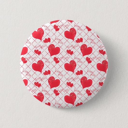 Rode harten, tekst, "hou van je", rood en wit. ronde button 5,7 cm (Voorkant)