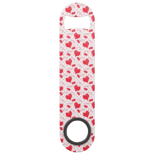 Rode harten, tekst, "hou van je", rood en wit. speed flessenopener (Voorkant)