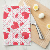 Rode harten, tekst, "hou van je", rood en wit. theedoek (Quarter Fold)
