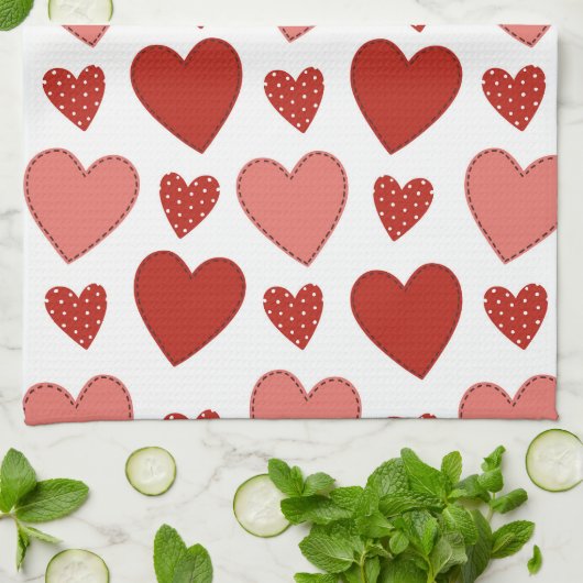 Rode harten theedoek (Gevouwen)