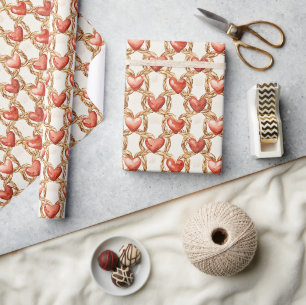 Rode Harten Touwen Valentijnsdag Cadeaupapier