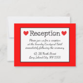 Rode Harten Trouwreceptie - Zwart, Wit, Rood Kaart (Voorkant)
