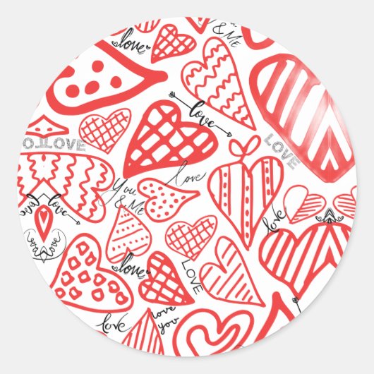 Rode Harten Valentijnsdag Ronde Sticker (Voorkant)