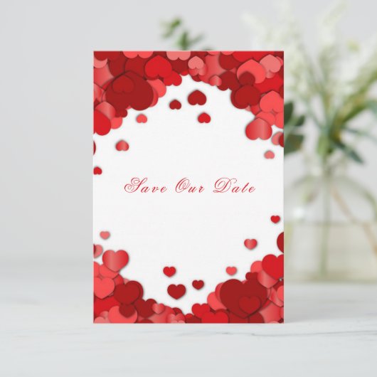 Rode Harten Valentijnsdag Trouwen Save The Date (Staand voorkant)
