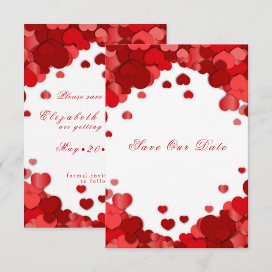 Rode Harten Valentijnsdag Trouwen Save The Date (Voorkant / Achterkant)