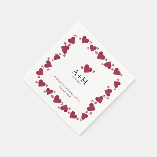 Rode harten van liefde bruiloft viering servet (Hoek)