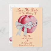 rode harten vastgebonden witte boeglint met uitzon aankondigingskaart (Voorkant / Achterkant)