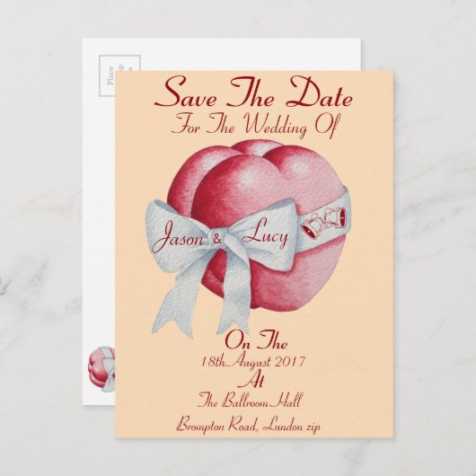 rode harten vastgebonden witte boeglint met uitzon aankondigingskaart (Voorkant / Achterkant)