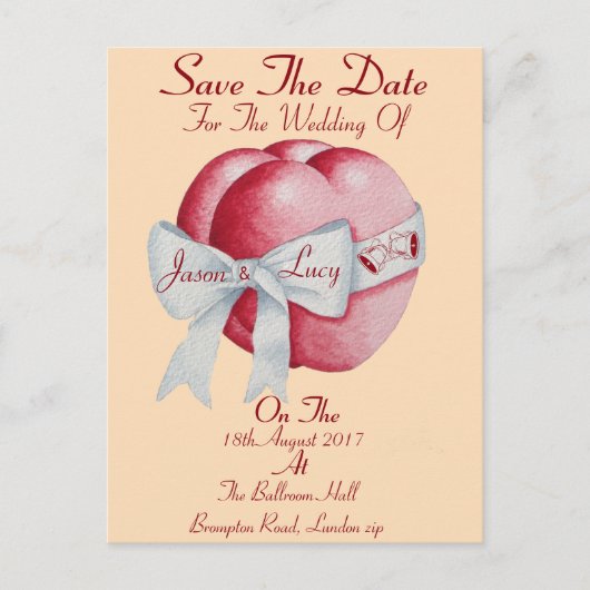 rode harten vastgebonden witte boeglint met uitzon aankondigingskaart (Voorkant)