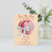 rode harten vastgebonden witte boeglint met uitzon aankondigingskaart (Staand voorkant)