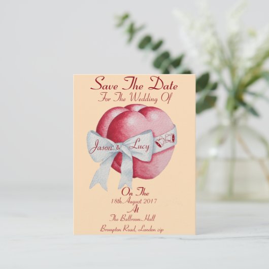 rode harten vastgebonden witte boeglint met uitzon aankondigingskaart (Staand voorkant)