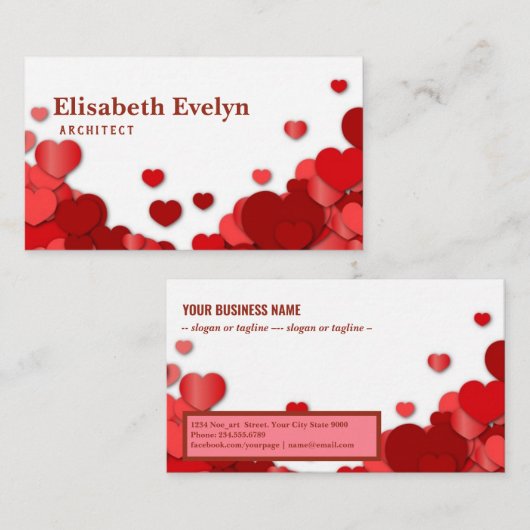 Rode harten visitekaartje (Voorkant / Achterkant)