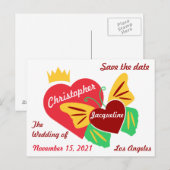 Rode Harten, Vlinder Save The Date Briefkaart (Voorkant / Achterkant)
