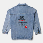 Rode harten vrede hoop gezondheid liefde denim jacket (Achterkant)
