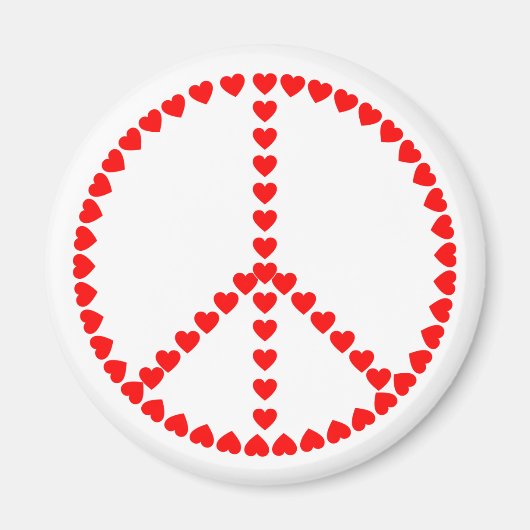 Rode Harten Vredesteken Hippie Magneet (Voorkant)