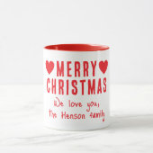 Rode Harten Vrolijk Kerstfeest Familienaam Gift Mok (Midden)