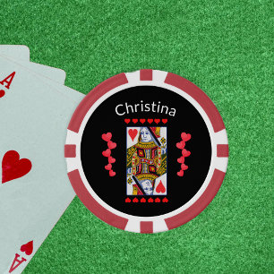 Rode Harten Vrouw Speelkaart Rode Harten Zwart Poker Chips