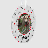 Rode harten witte Botten hond foto Ornament (voorkant)