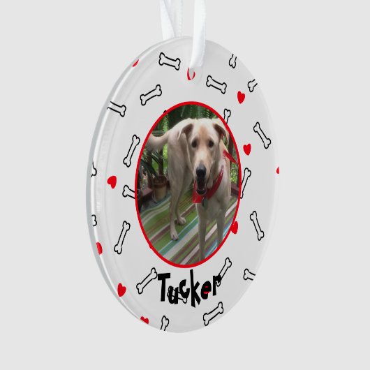 Rode harten witte Botten hond foto Ornament (voorkant)