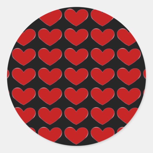 Rode harten zwarte achtergrond liefde bruiloft ronde sticker (Voorkant)