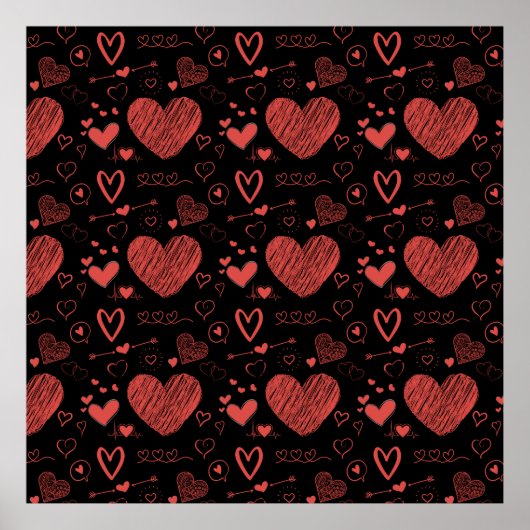 rode harten - zwarte achtergrond poster (Voorkant)