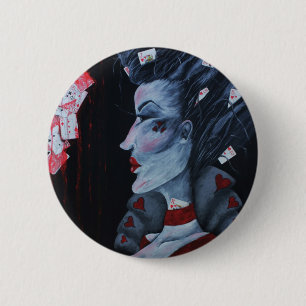 Rode Hartendame Alice Wonderland Fantasie Kunst Ronde Button 5,7 Cm