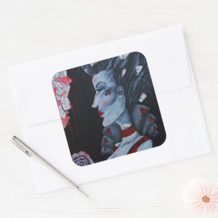 Rode Hartendame Alice Wonderland Fantasie Kunst Vierkante Sticker