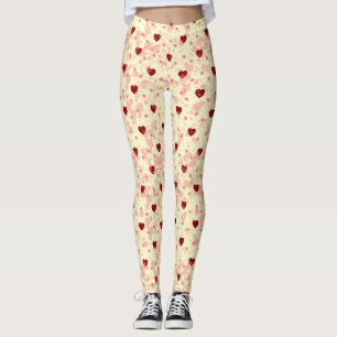 Rode hartenpatroon op een gele achtergrond leggings