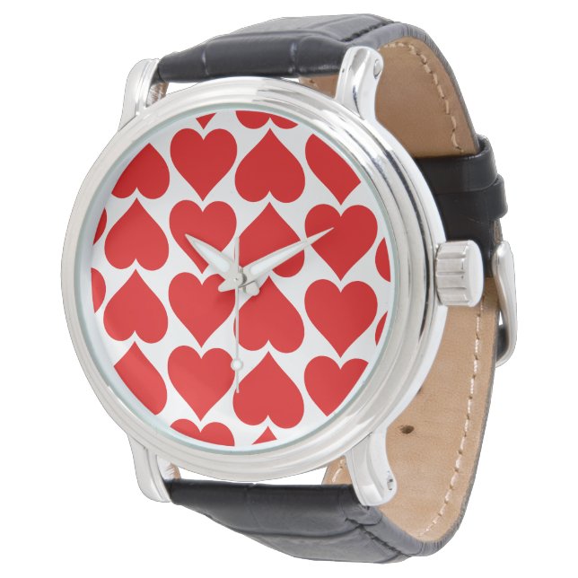 Rode hartenpatroon, romantisch, liefde horloge (Gekanteld)