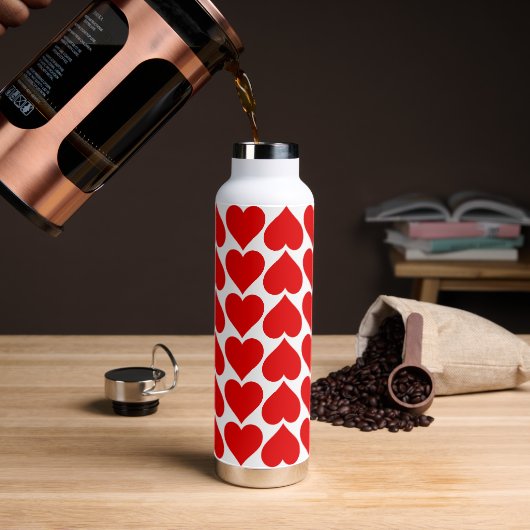 Rode hartenpatroon, romantisch, liefde waterfles (Koffie)