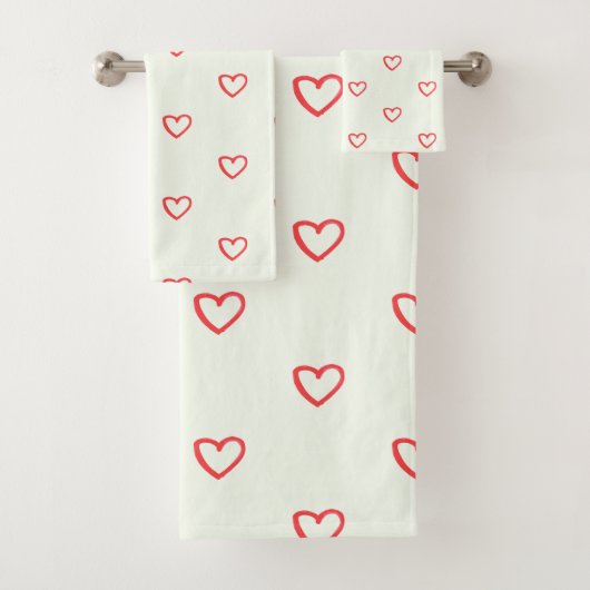 Rode hartenpatroon, schattig, liefde bad handdoek (Insitu)