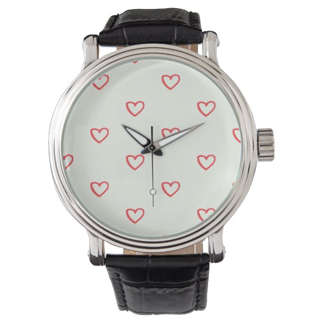 Rode hartenpatroon, Schattig, Liefde Horloge (Voorkant)