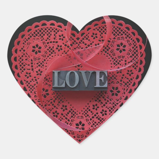 Rode hartje met liefdeswoordenvelop hart sticker (Voorkant)