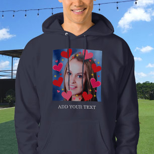 Rode Hartjes Aangepaste Foto Tekst Persoonlijk Hoodie