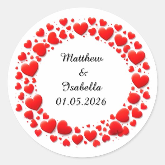 Rode Hartjes Frame Voor Valentijnsdag Ronde Sticker (Voorkant)