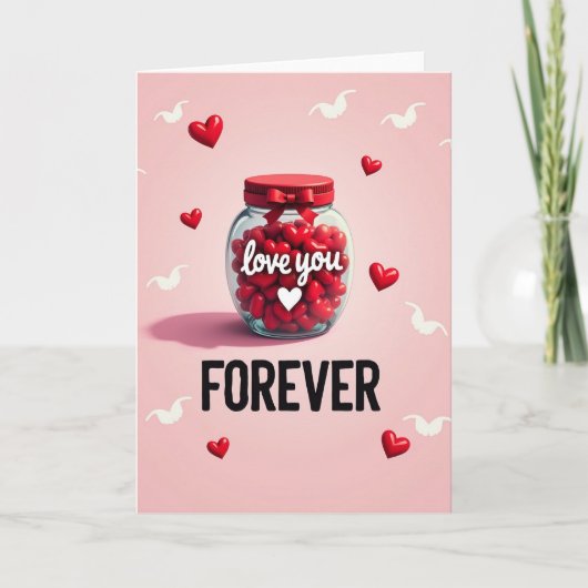 Rode Hartjes Glazen Pot Liefdeskaart Kaart (Voorkant)