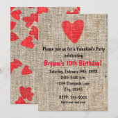 Rode Hartjes op Jute Valentijnsfeest Decoratie Kaart (Voorkant / Achterkant)